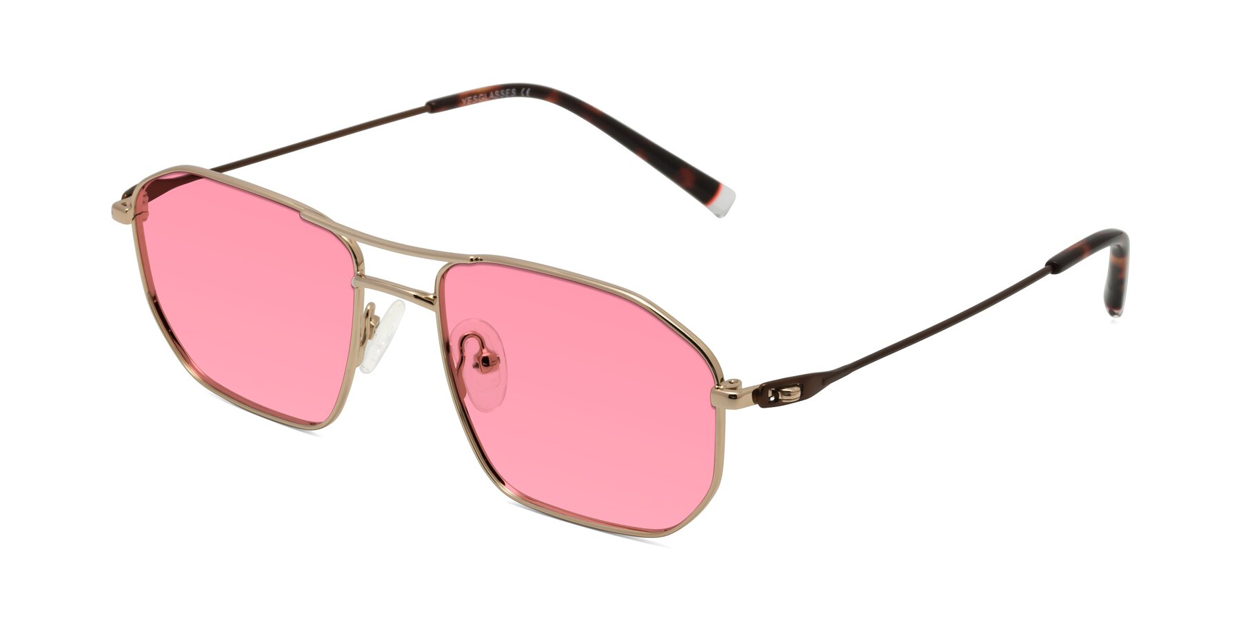 Angle of Cress in Gold-Brown with Pink Tinted Lenses