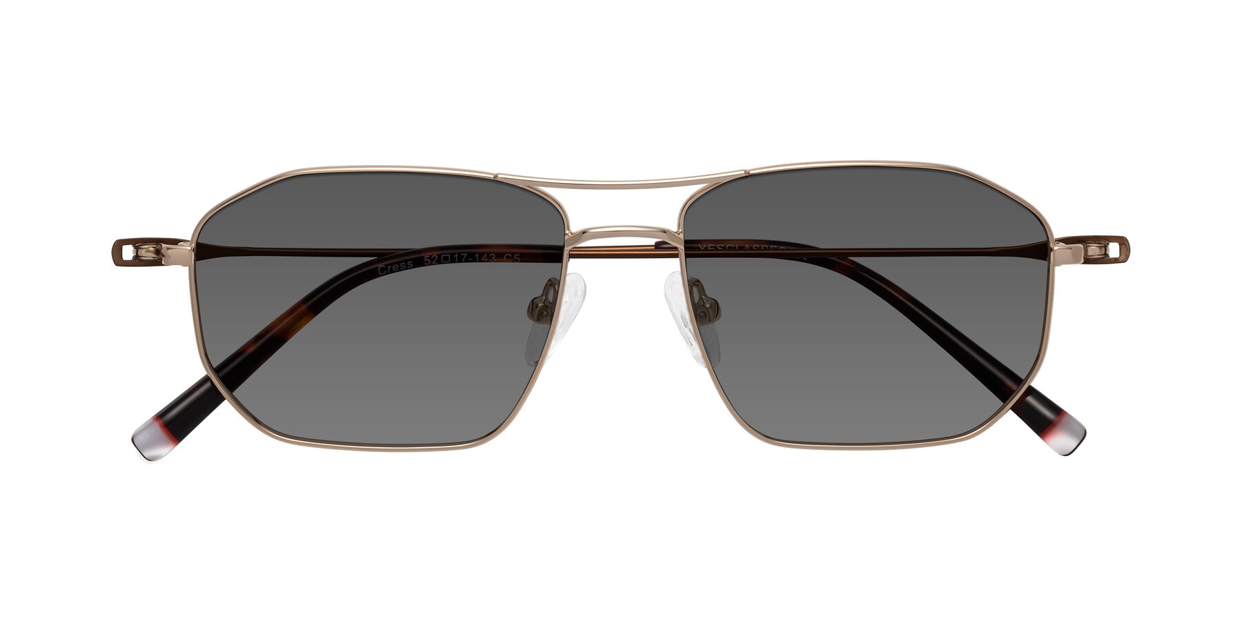 Folded Front of Cress in Gold-Brown with Medium Gray Tinted Lenses