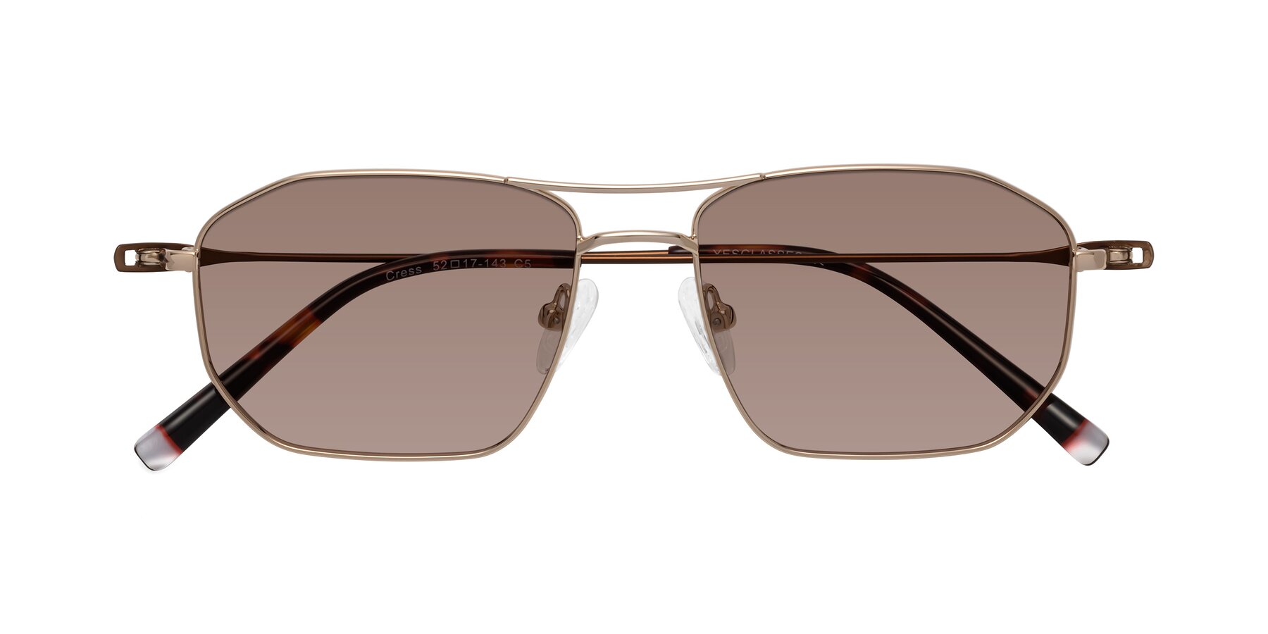 Folded Front of Cress in Gold-Brown with Medium Brown Tinted Lenses