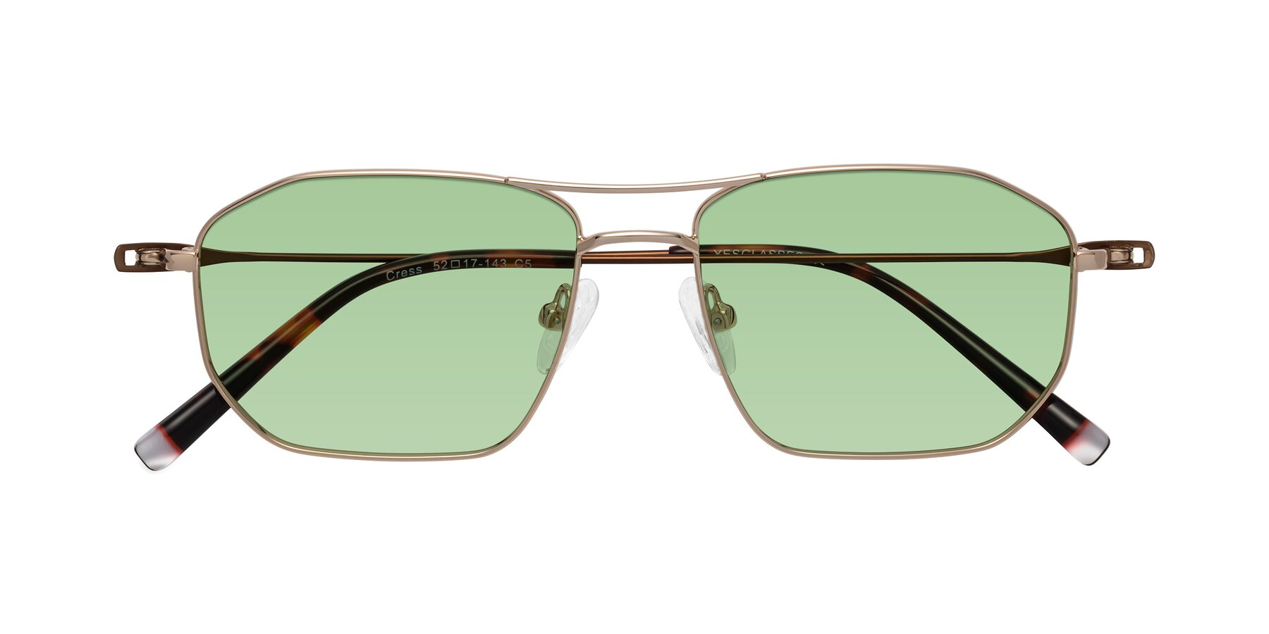 Folded Front of Cress in Gold-Brown with Medium Green Tinted Lenses