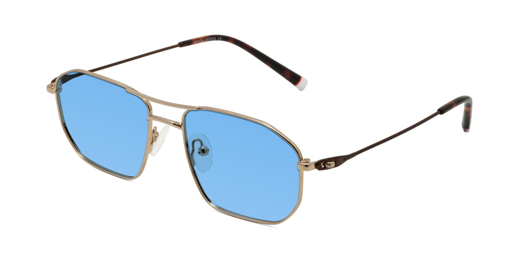 Angle of Cress in Gold-Brown with Medium Blue Tinted Lenses