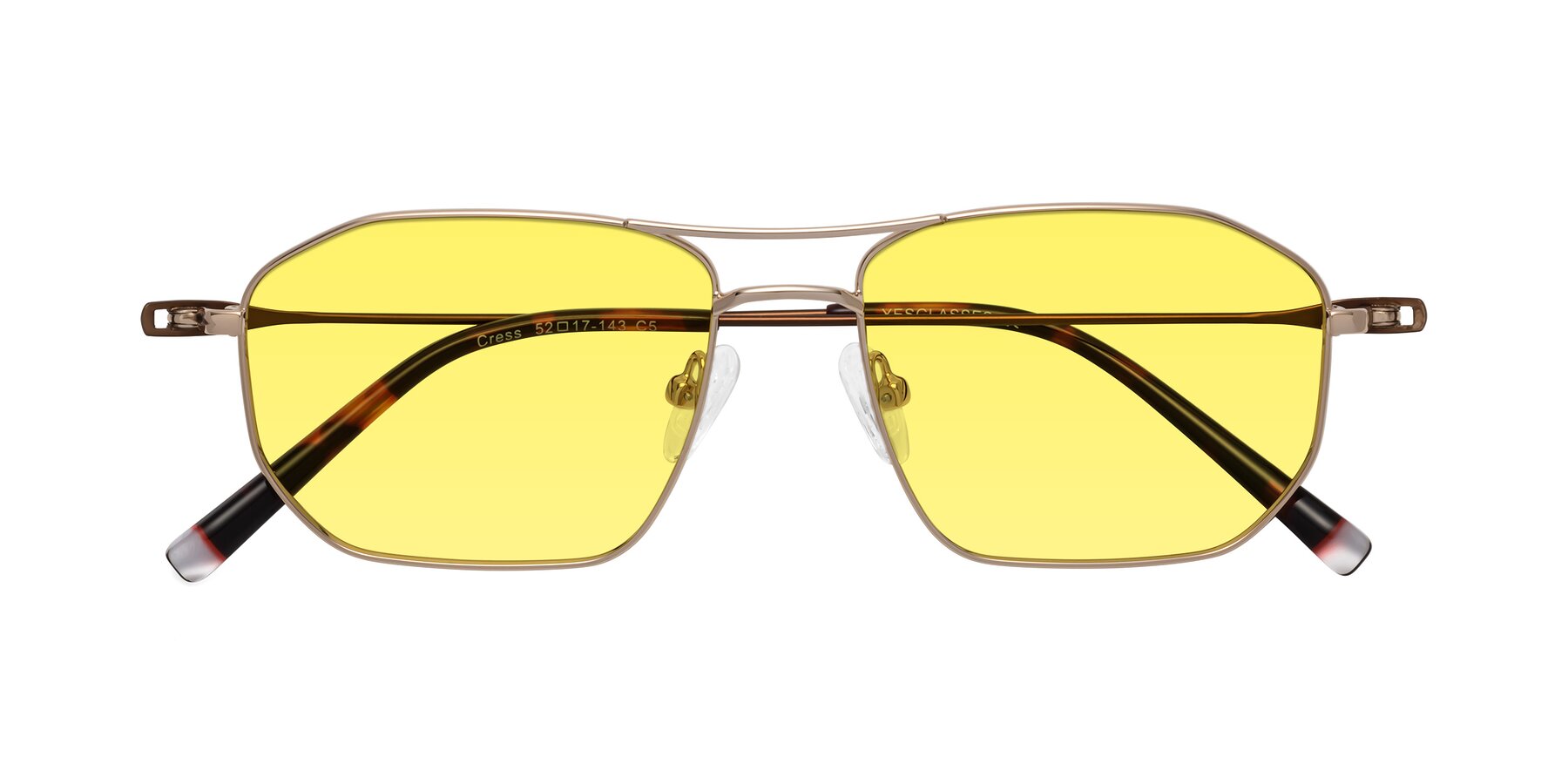 Folded Front of Cress in Gold-Brown with Medium Yellow Tinted Lenses