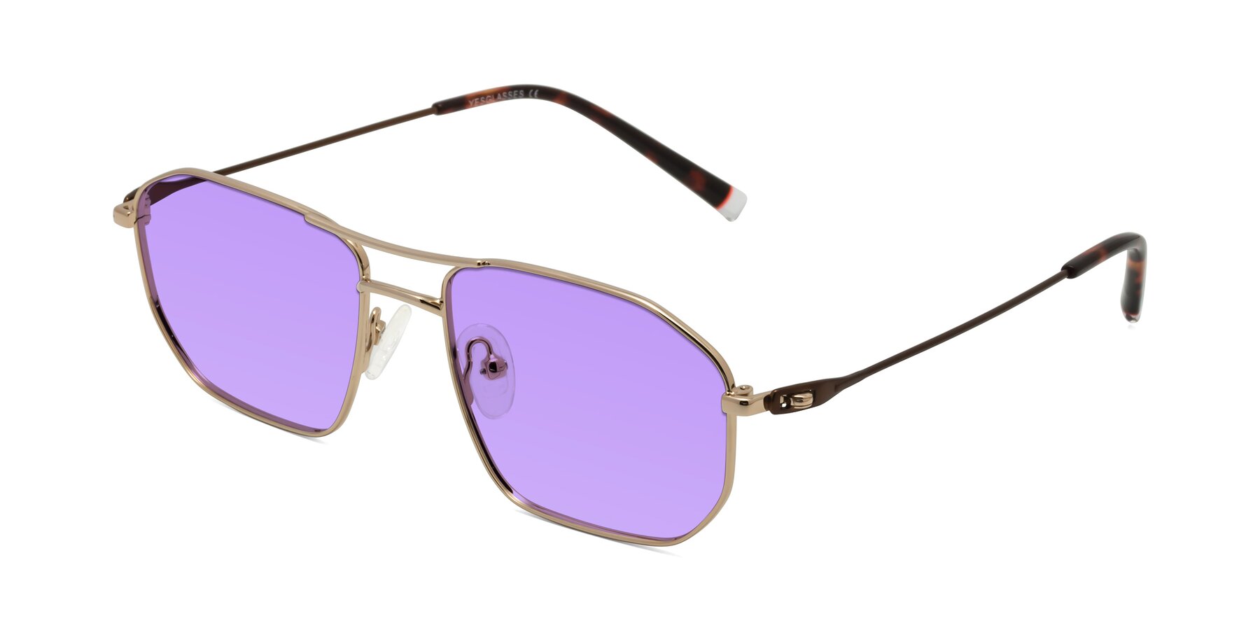 Angle of Cress in Gold-Brown with Medium Purple Tinted Lenses