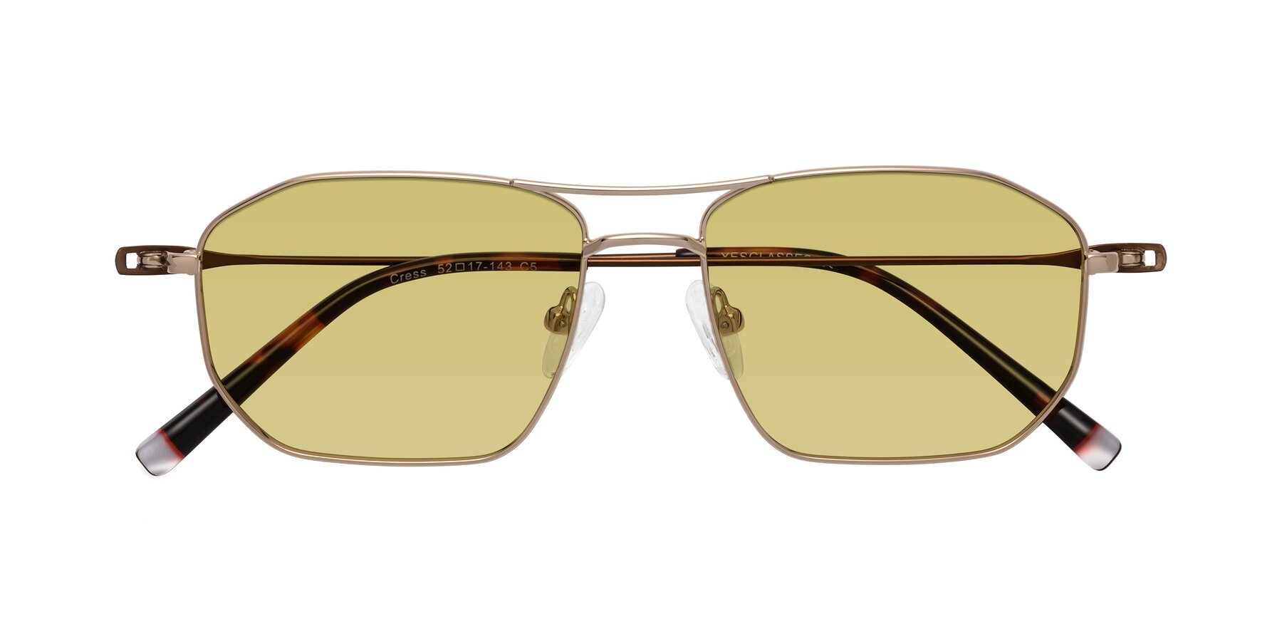 Folded Front of Cress in Gold-Brown with Medium Champagne Tinted Lenses