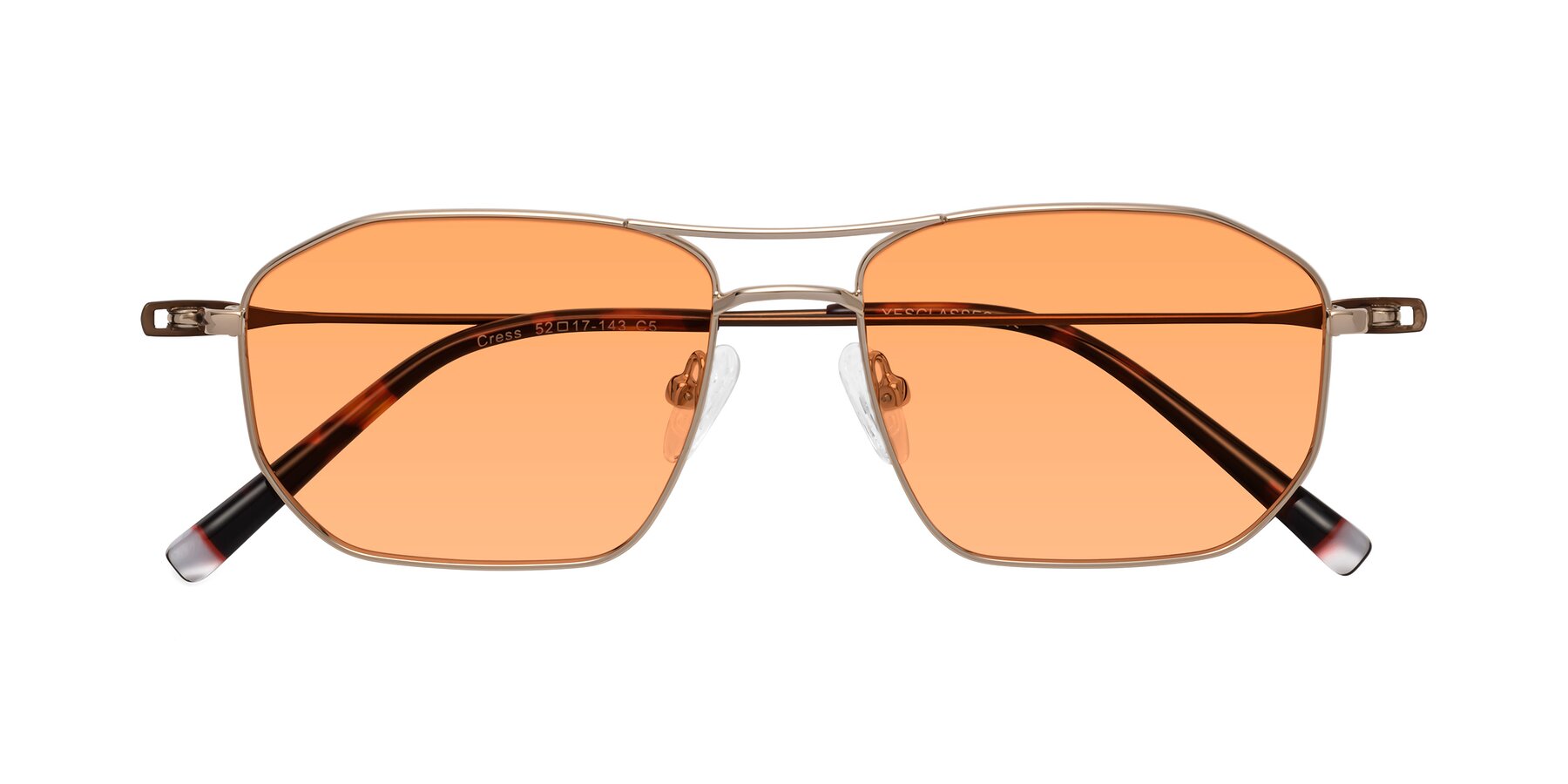 Folded Front of Cress in Gold-Brown with Medium Orange Tinted Lenses