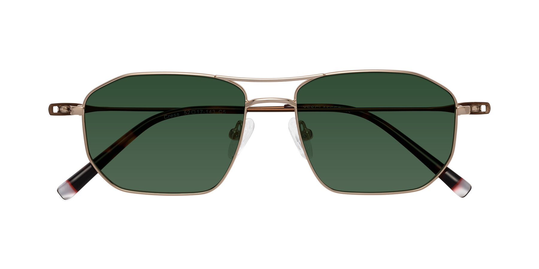 Folded Front of Cress in Gold-Brown with Green Tinted Lenses