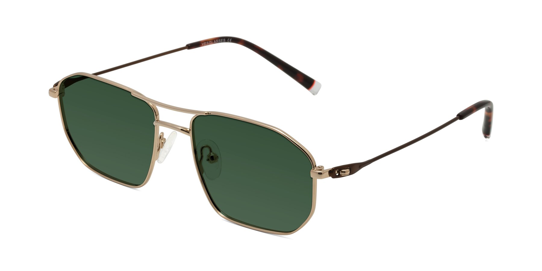 Angle of Cress in Gold-Brown with Green Tinted Lenses