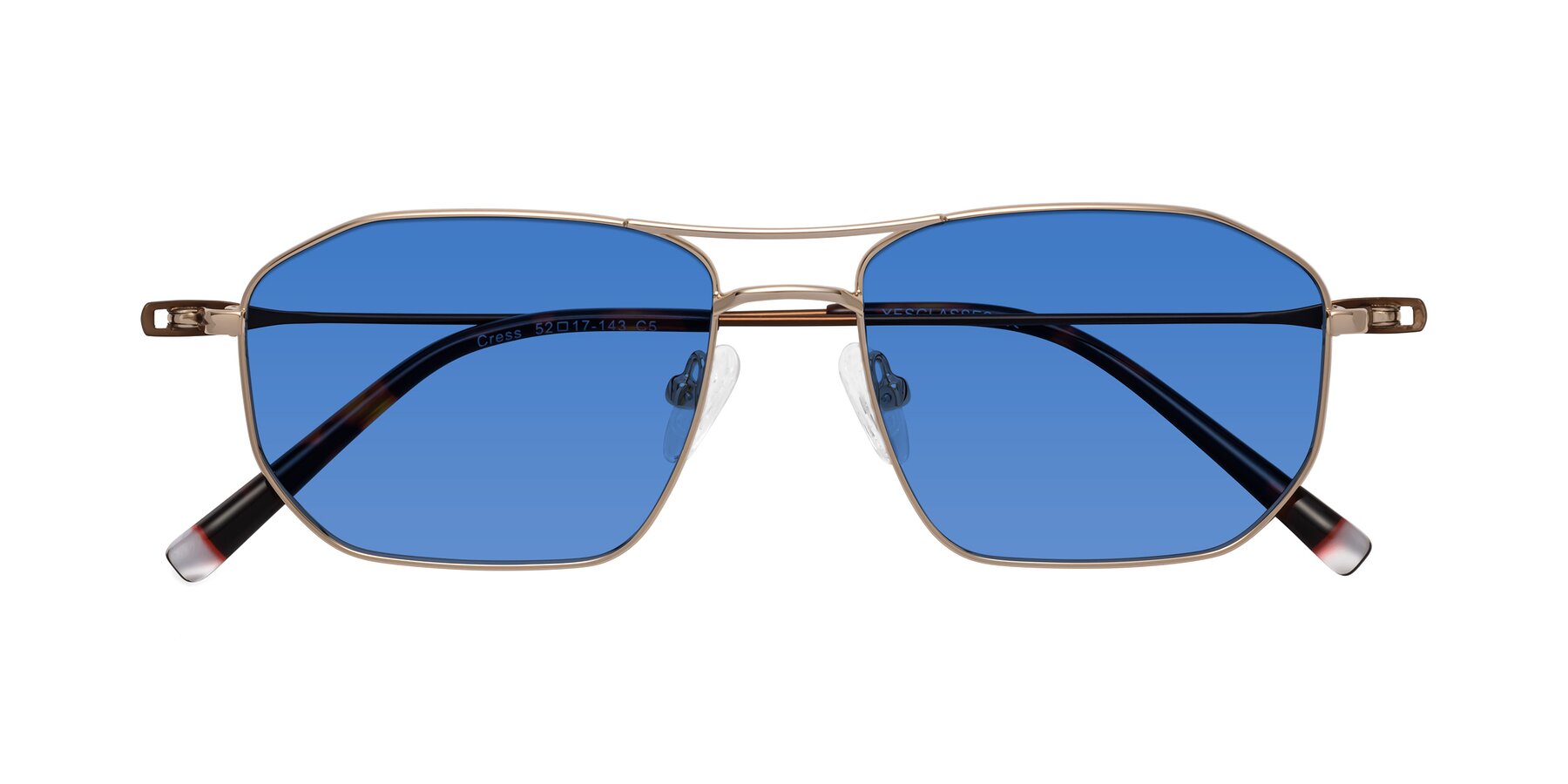 Folded Front of Cress in Gold-Brown with Blue Tinted Lenses