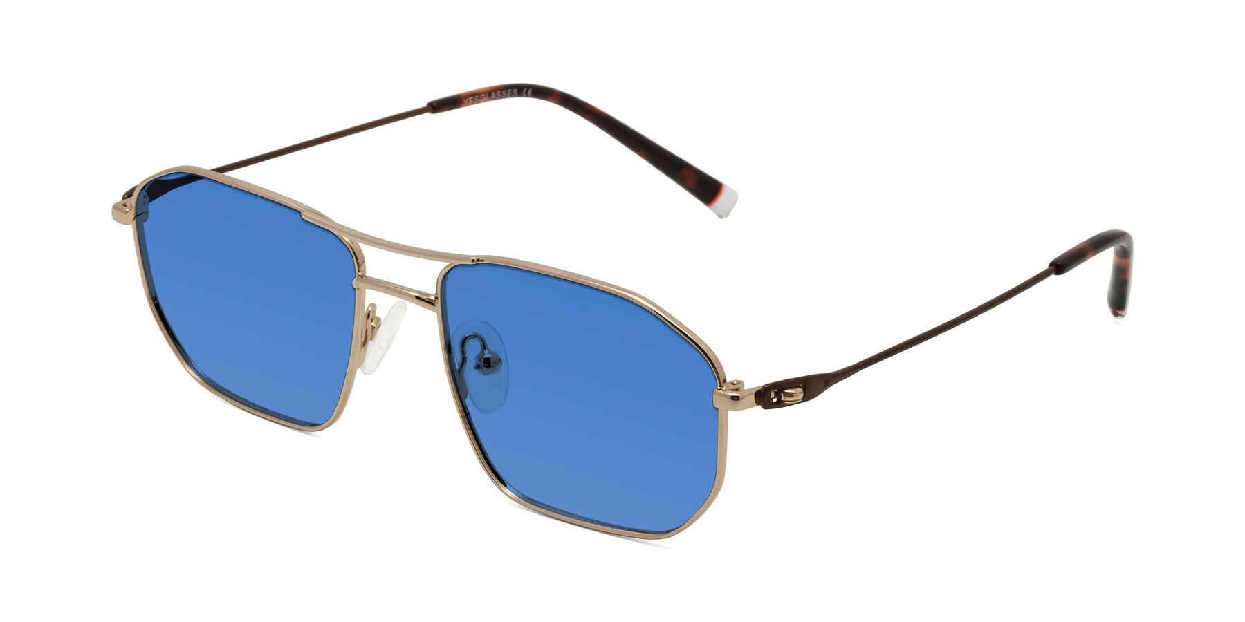 Angle of Cress in Gold-Brown with Blue Tinted Lenses