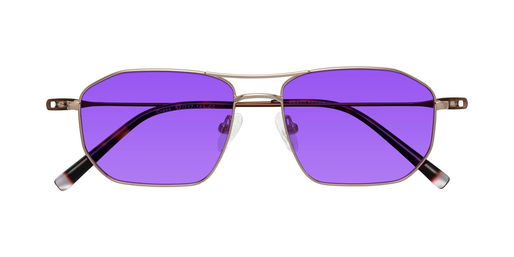 Folded Front of Cress in Gold-Brown with Purple Tinted Lenses