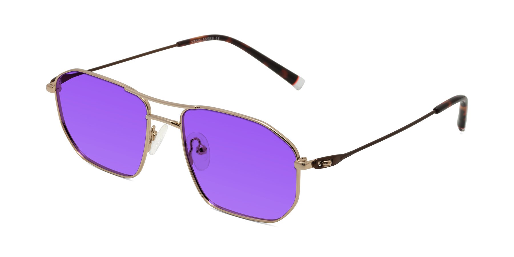 Angle of Cress in Gold-Brown with Purple Tinted Lenses