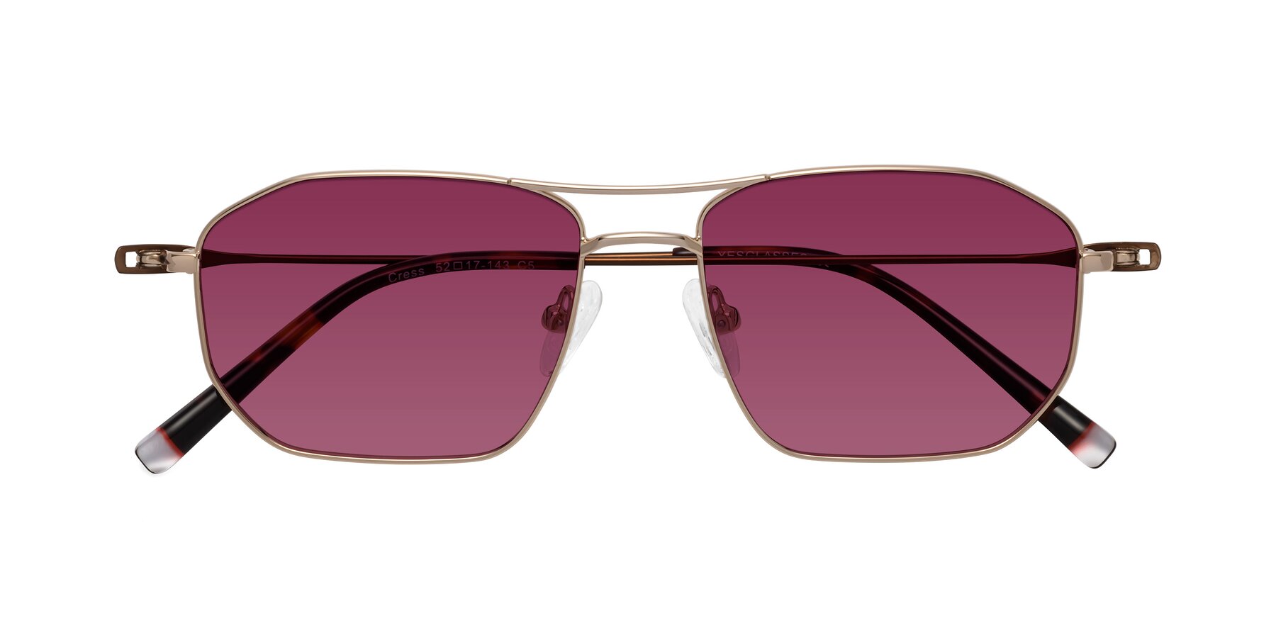 Folded Front of Cress in Gold-Brown with Wine Tinted Lenses