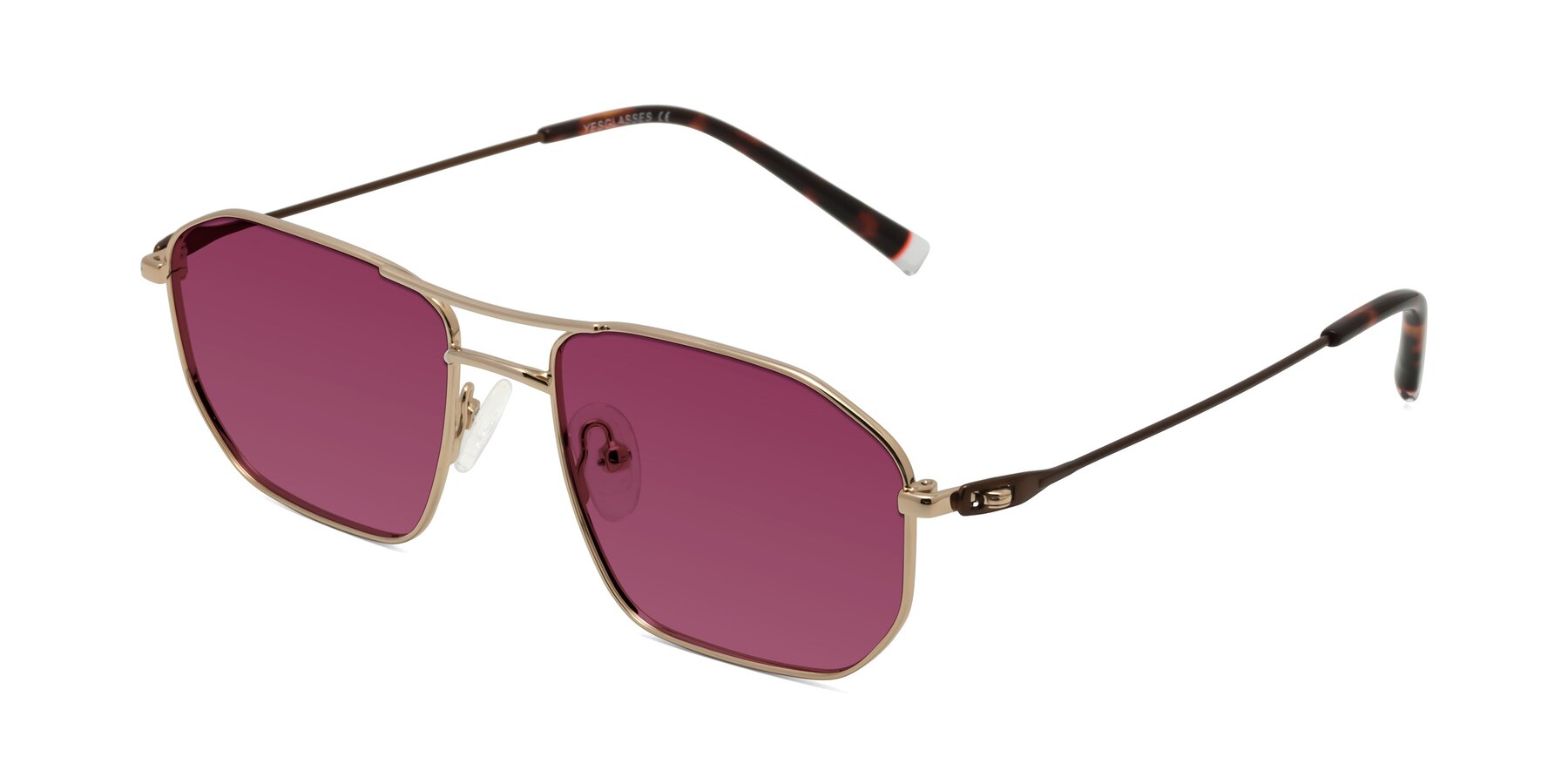 Angle of Cress in Gold-Brown with Wine Tinted Lenses