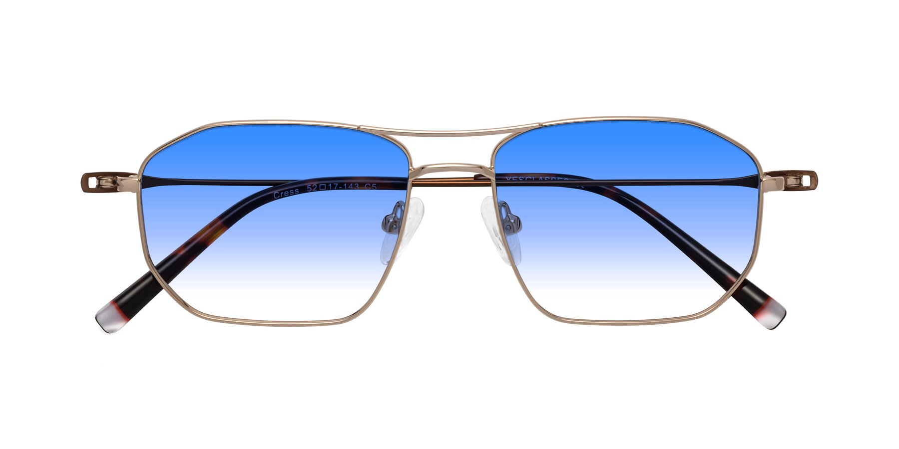 Folded Front of Cress in Gold-Brown with Blue Gradient Lenses