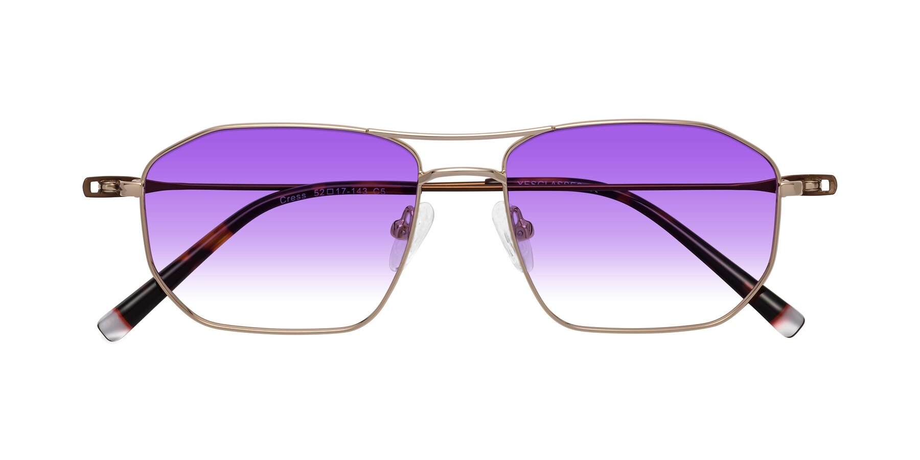 Folded Front of Cress in Gold-Brown with Purple Gradient Lenses