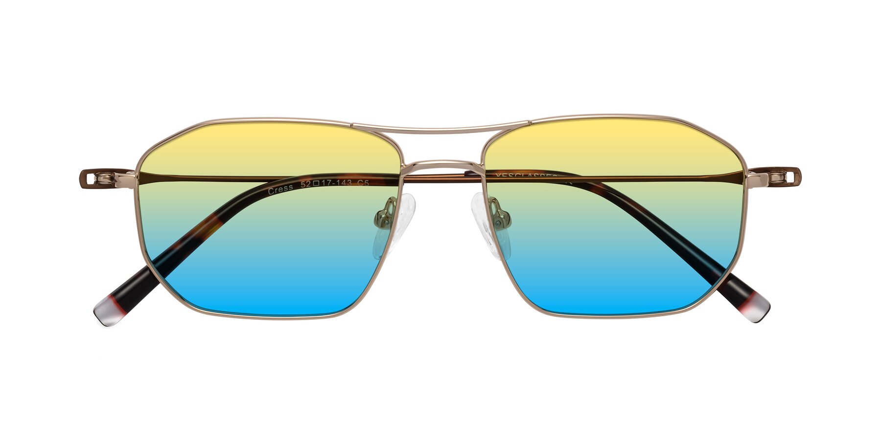 Folded Front of Cress in Gold-Brown with Yellow / Blue Gradient Lenses