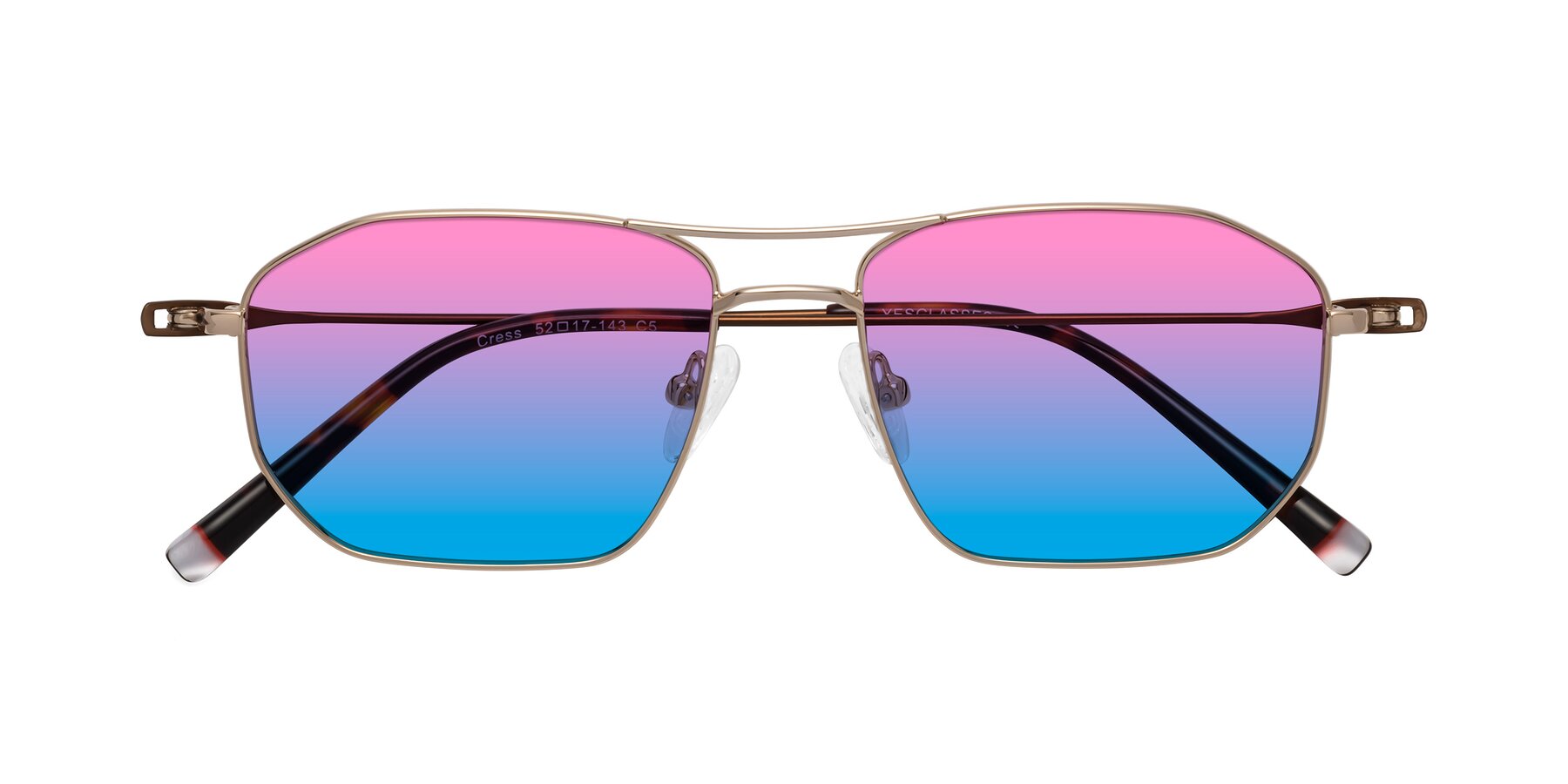 Folded Front of Cress in Gold-Brown with Pink / Blue Gradient Lenses