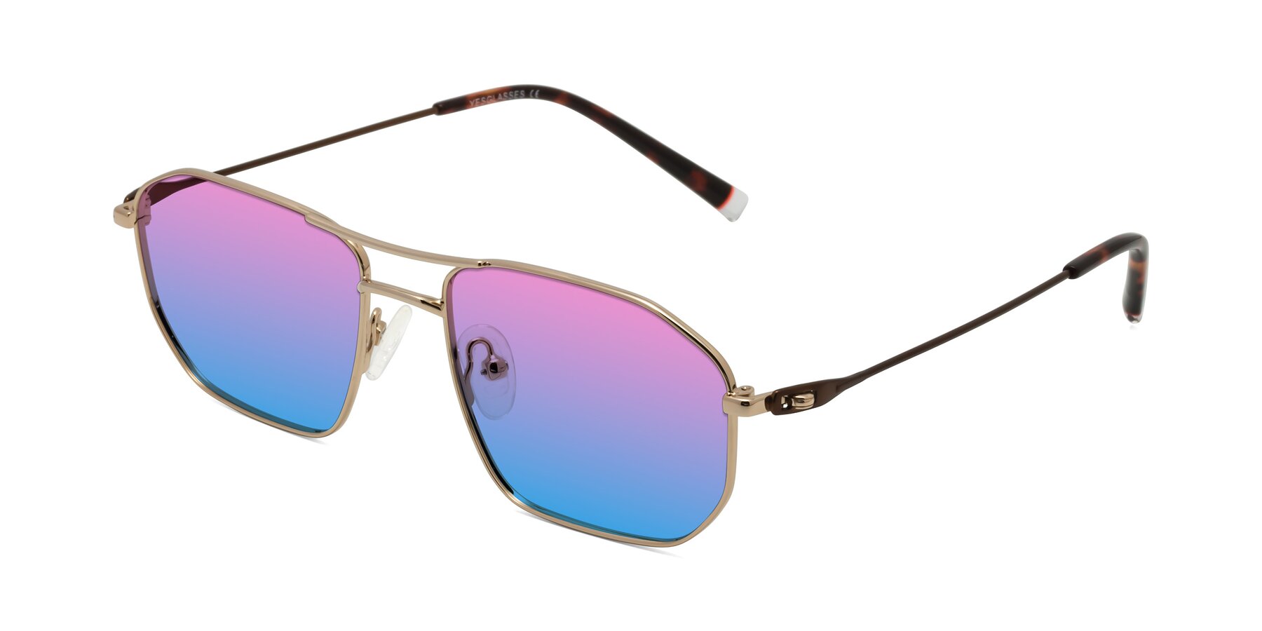 Angle of Cress in Gold-Brown with Pink / Blue Gradient Lenses