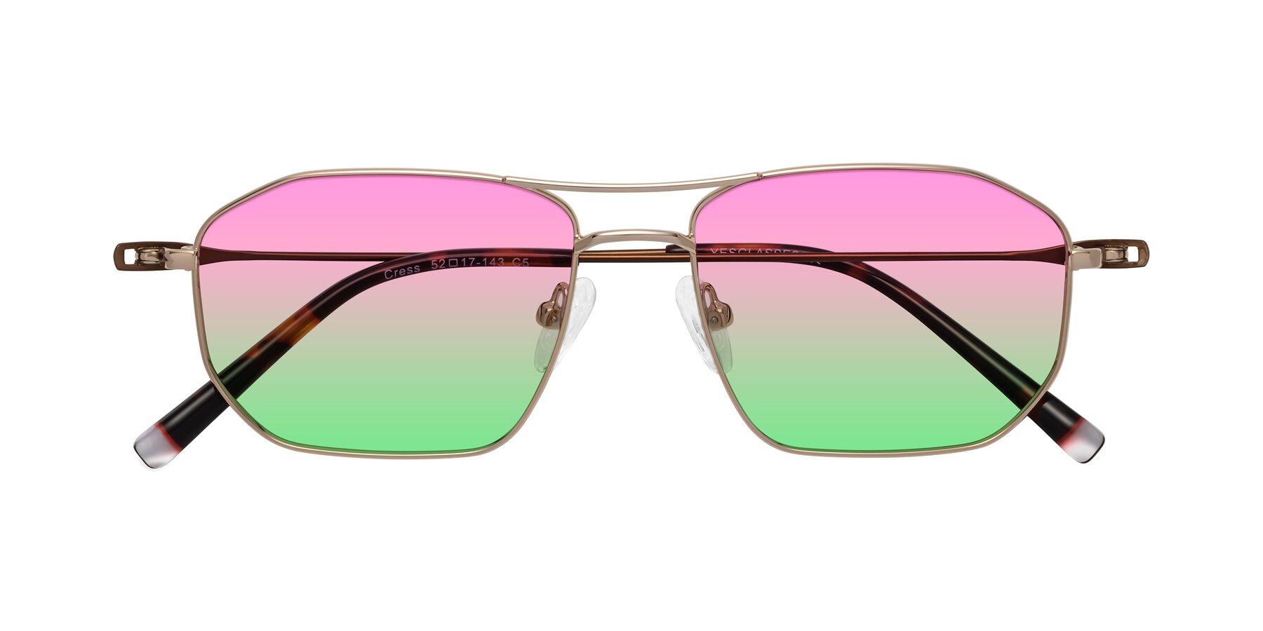 Folded Front of Cress in Gold-Brown with Pink / Green Gradient Lenses