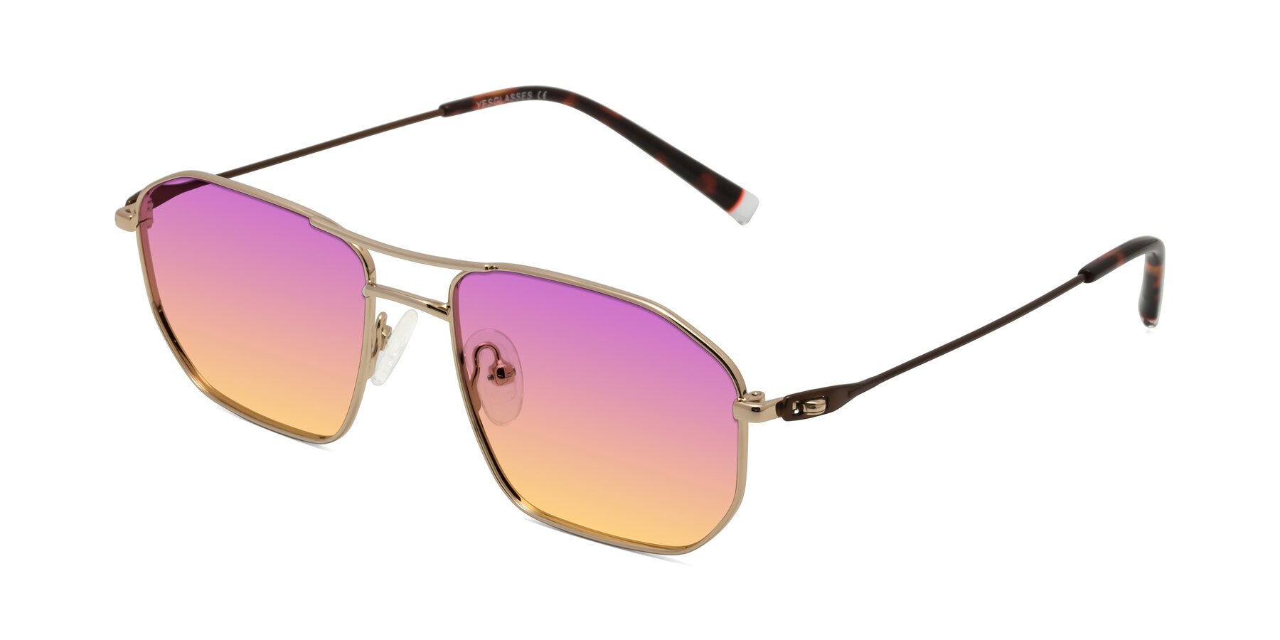 Angle of Cress in Gold-Brown with Purple / Yellow Gradient Lenses