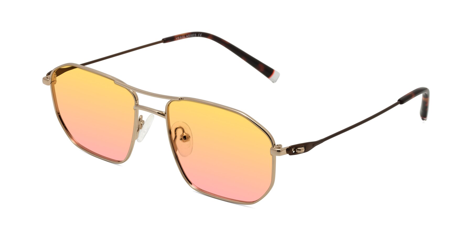 Angle of Cress in Gold-Brown with Yellow / Pink Gradient Lenses