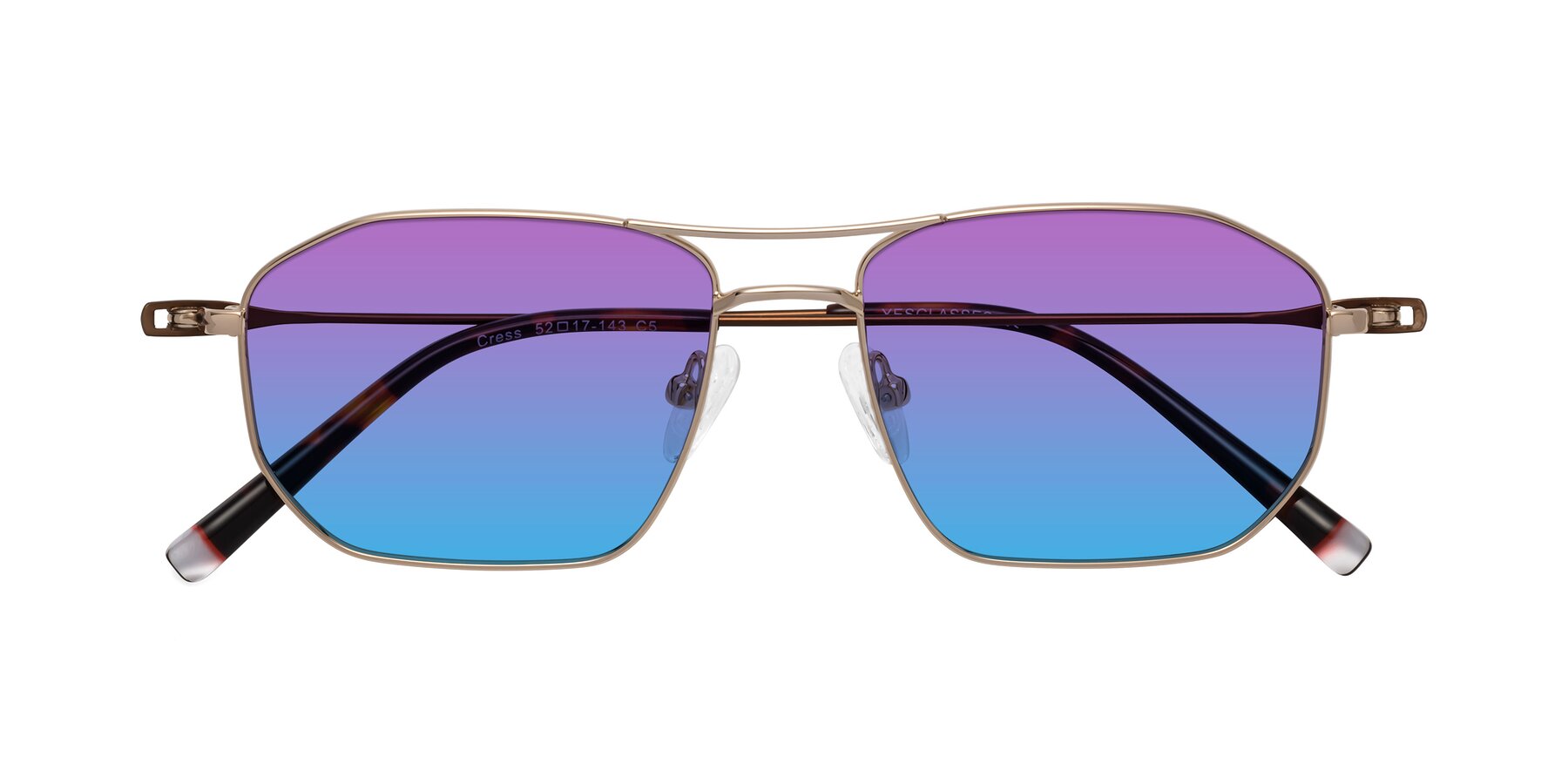 Folded Front of Cress in Gold-Brown with Purple / Blue Gradient Lenses