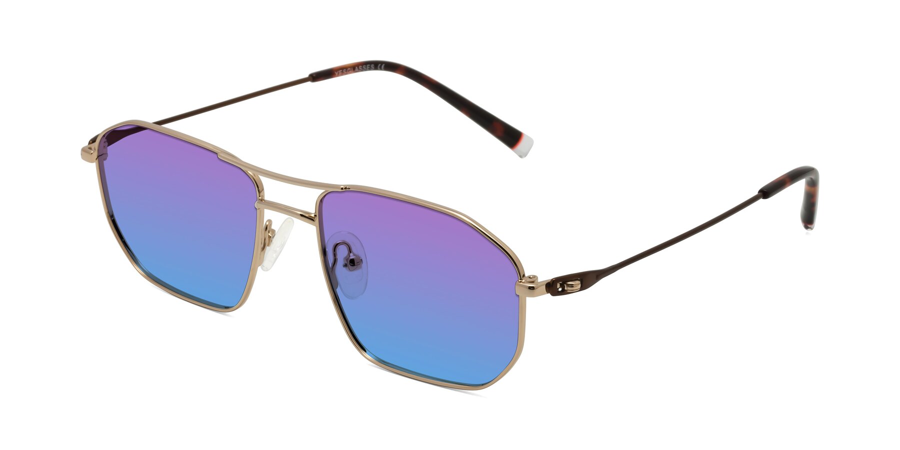 Angle of Cress in Gold-Brown with Purple / Blue Gradient Lenses