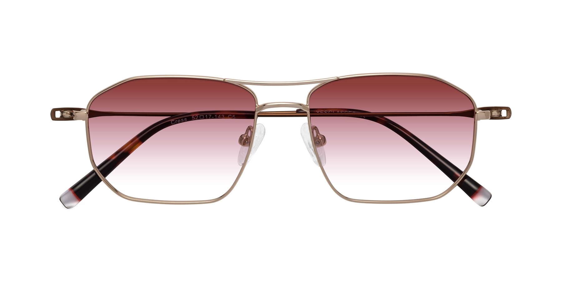 Folded Front of Cress in Gold-Brown with Garnet Gradient Lenses