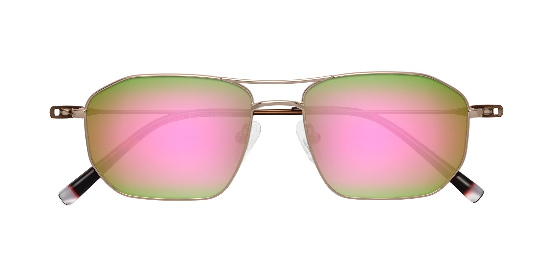 Folded Front of Cress in Gold-Brown with Pink Mirrored Lenses