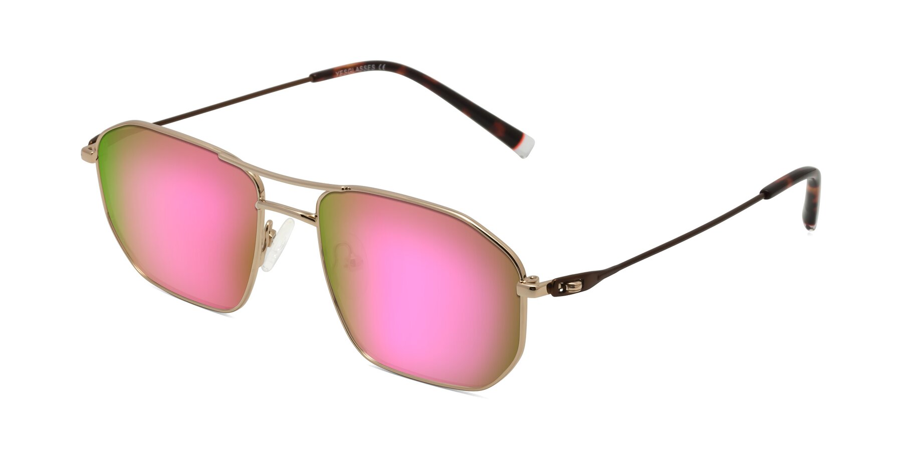 Angle of Cress in Gold-Brown with Pink Mirrored Lenses