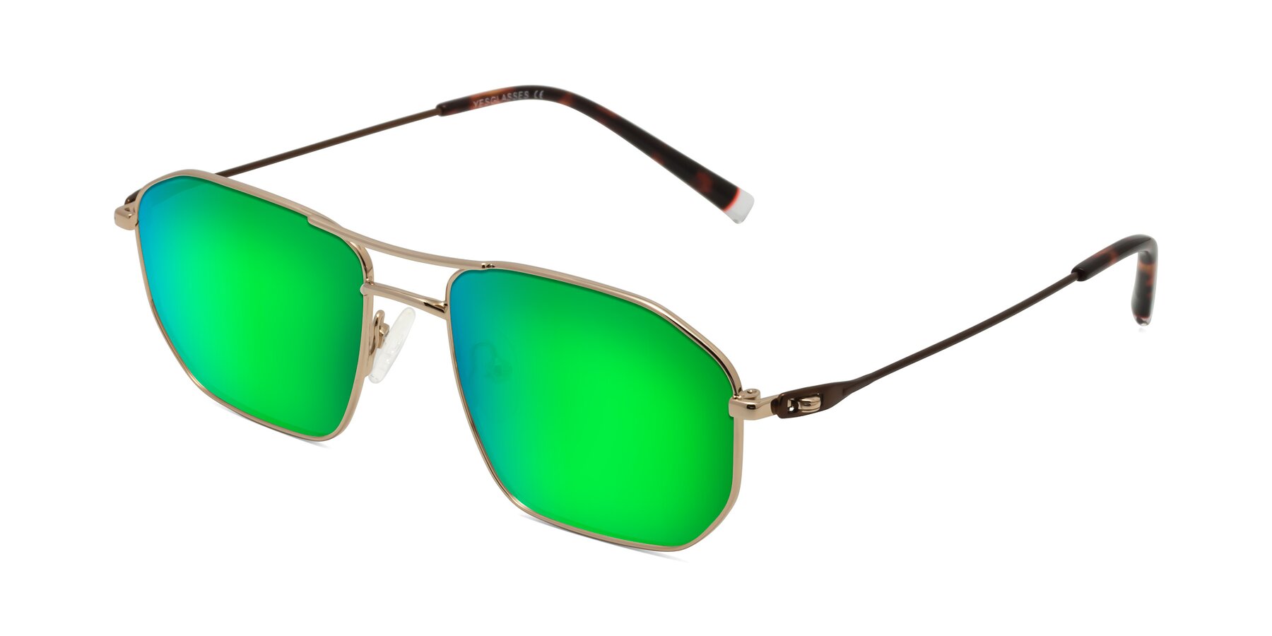 Angle of Cress in Gold-Brown with Green Mirrored Lenses