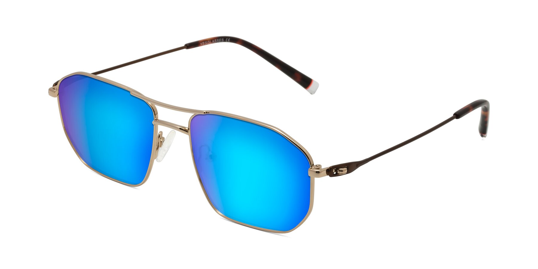 Angle of Cress in Gold-Brown with Blue Mirrored Lenses