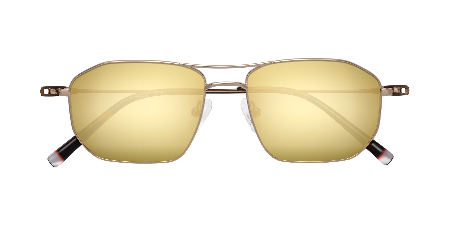 Folded Front of Cress in Gold-Brown with Gold Mirrored Lenses