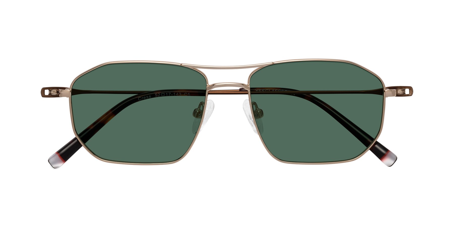 Folded Front of Cress in Gold-Brown with Green Polarized Lenses