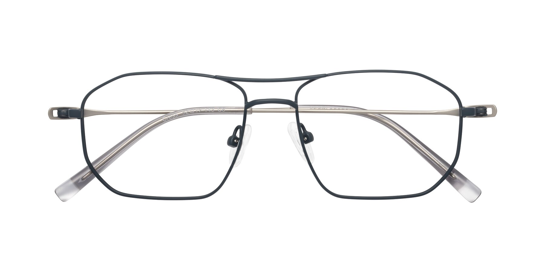 Folded Front of Cress in Stone Blue-Silver with Clear Eyeglass Lenses