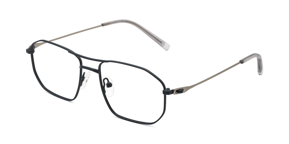 Stone Blue/Silver Double Bridge Metal Geometric Eyeglasses - Cress