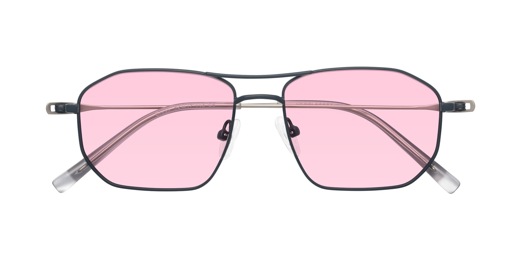 Folded Front of Cress in Stone Blue-Silver with Light Pink Tinted Lenses