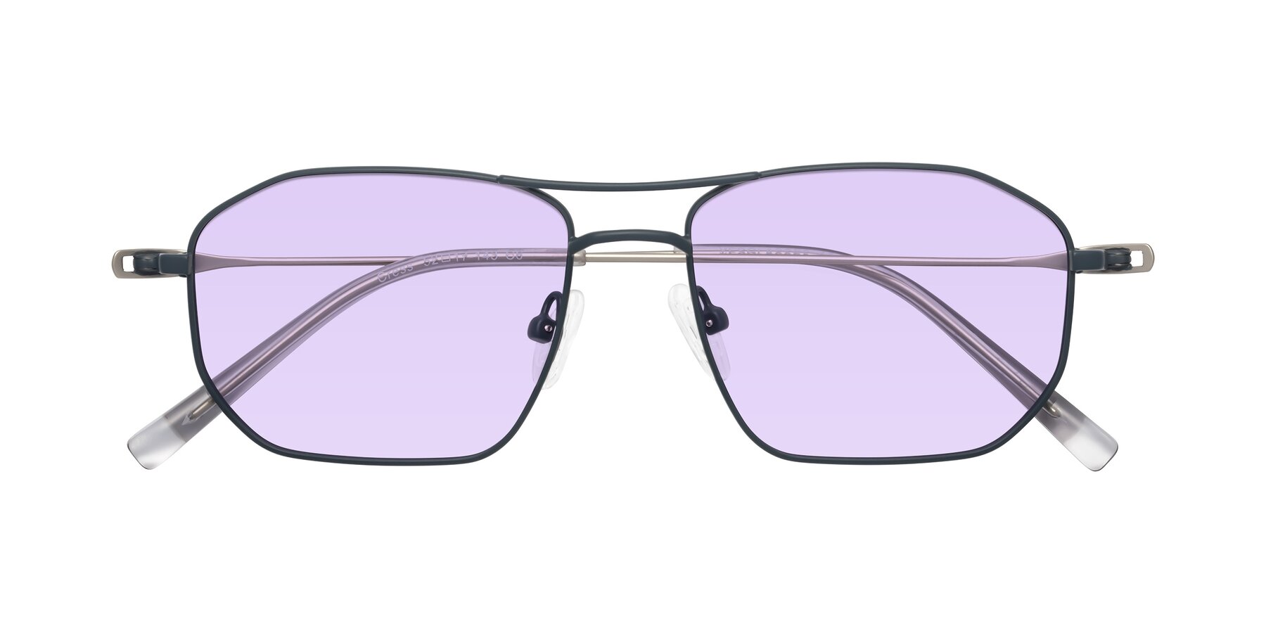 Folded Front of Cress in Stone Blue-Silver with Light Purple Tinted Lenses