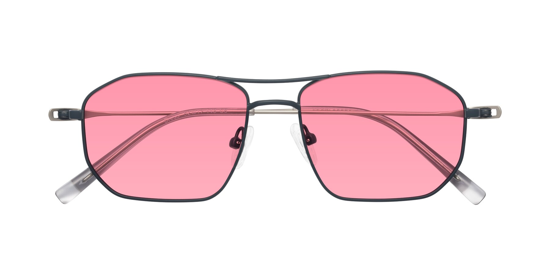 Folded Front of Cress in Stone Blue-Silver with Pink Tinted Lenses