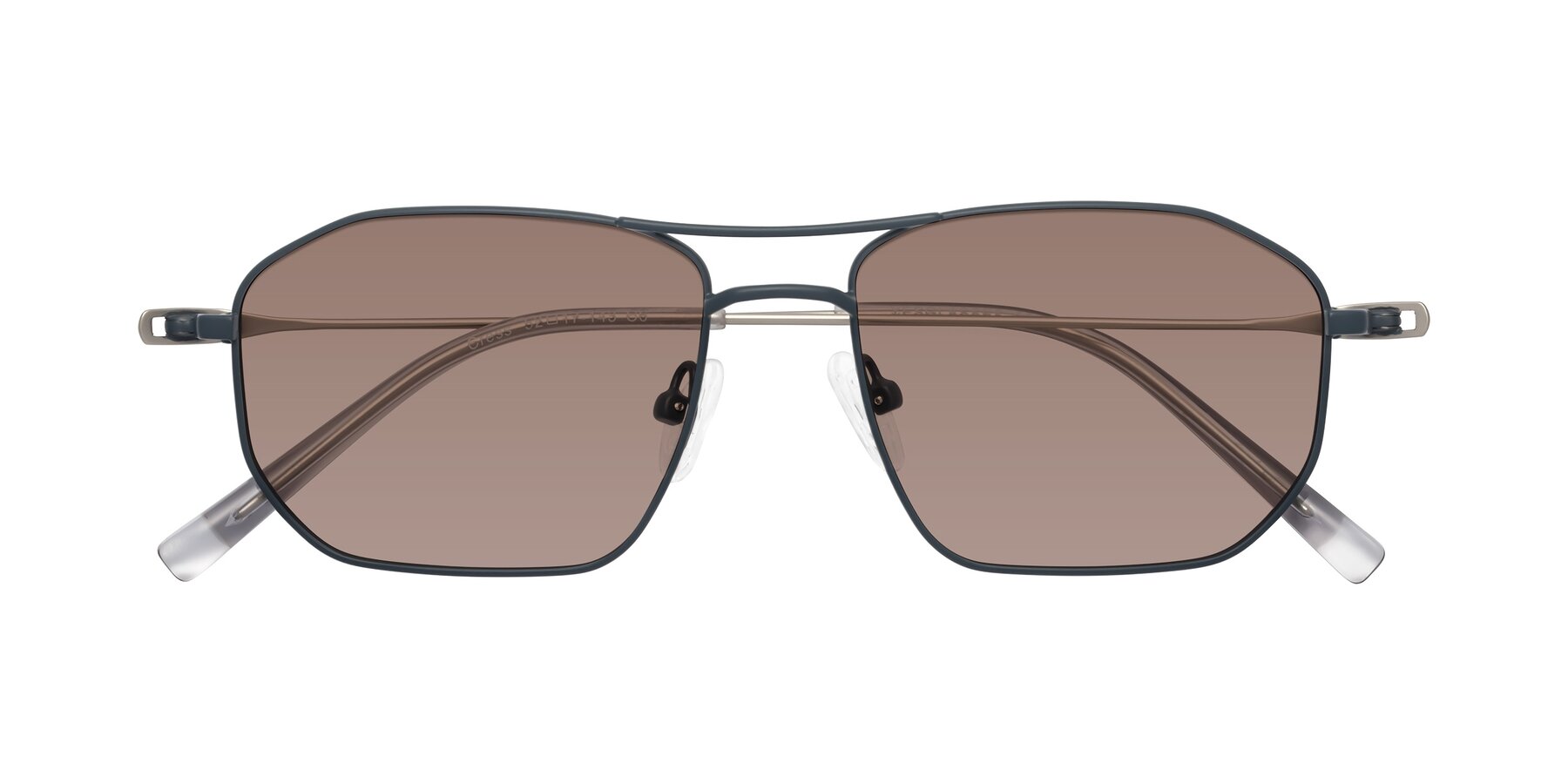 Folded Front of Cress in Stone Blue-Silver with Medium Brown Tinted Lenses