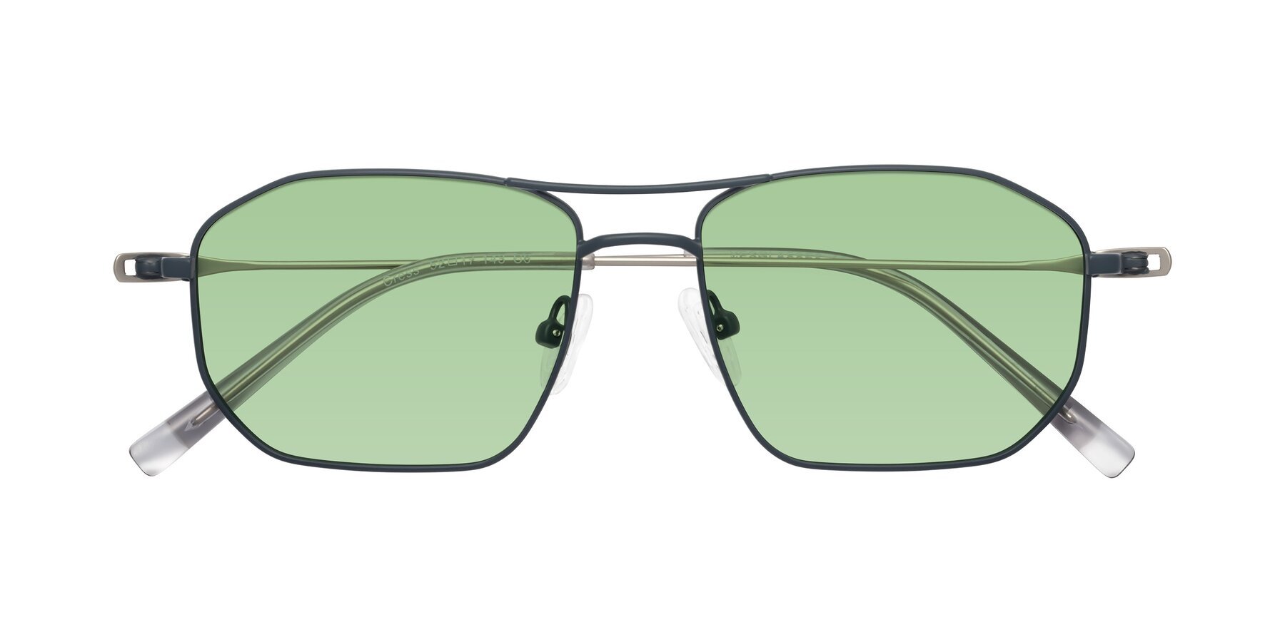 Folded Front of Cress in Stone Blue-Silver with Medium Green Tinted Lenses