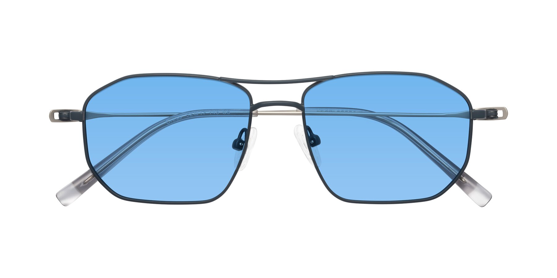 Folded Front of Cress in Stone Blue-Silver with Medium Blue Tinted Lenses