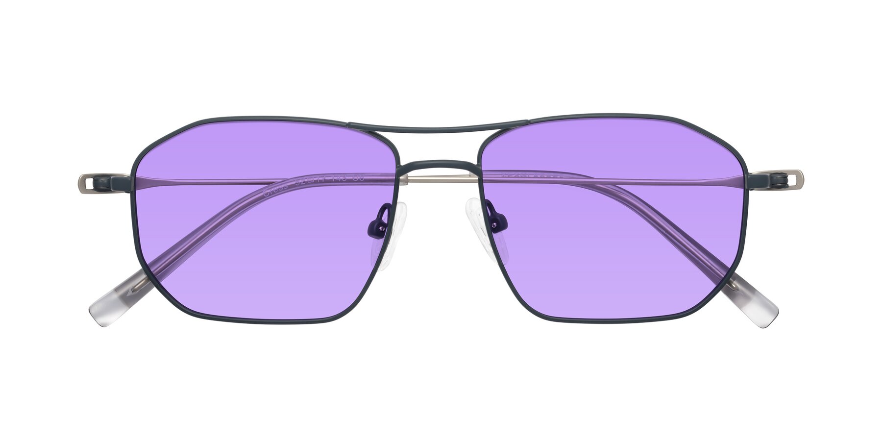 Folded Front of Cress in Stone Blue-Silver with Medium Purple Tinted Lenses