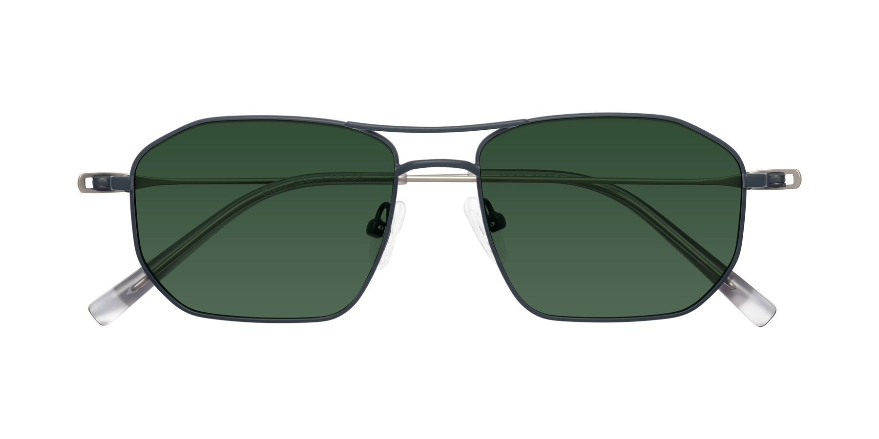 Folded Front of Cress in Stone Blue-Silver with Green Tinted Lenses