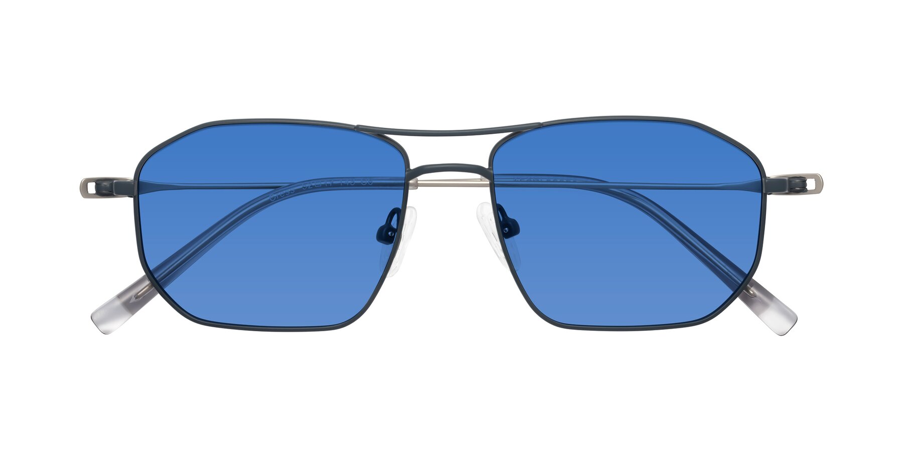 Folded Front of Cress in Stone Blue-Silver with Blue Tinted Lenses