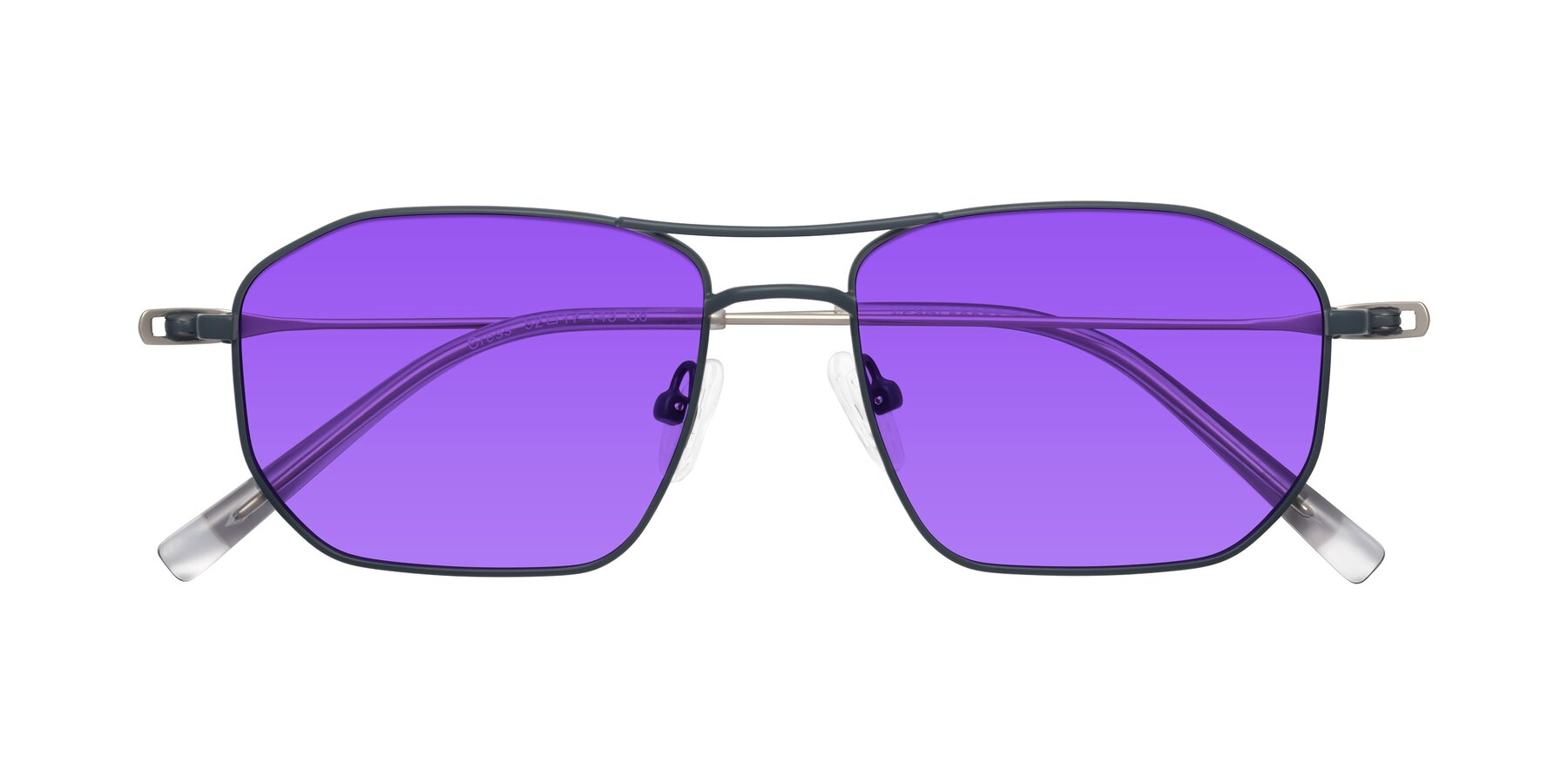 Folded Front of Cress in Stone Blue-Silver with Purple Tinted Lenses