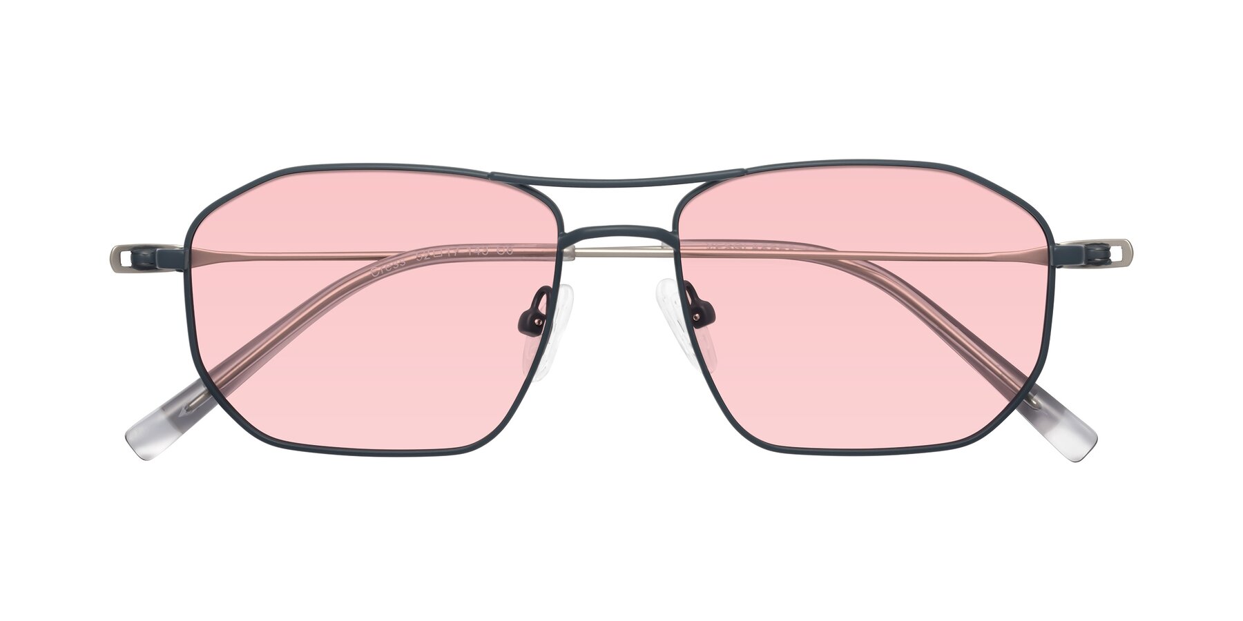 Folded Front of Cress in Stone Blue-Silver with Light Garnet Tinted Lenses