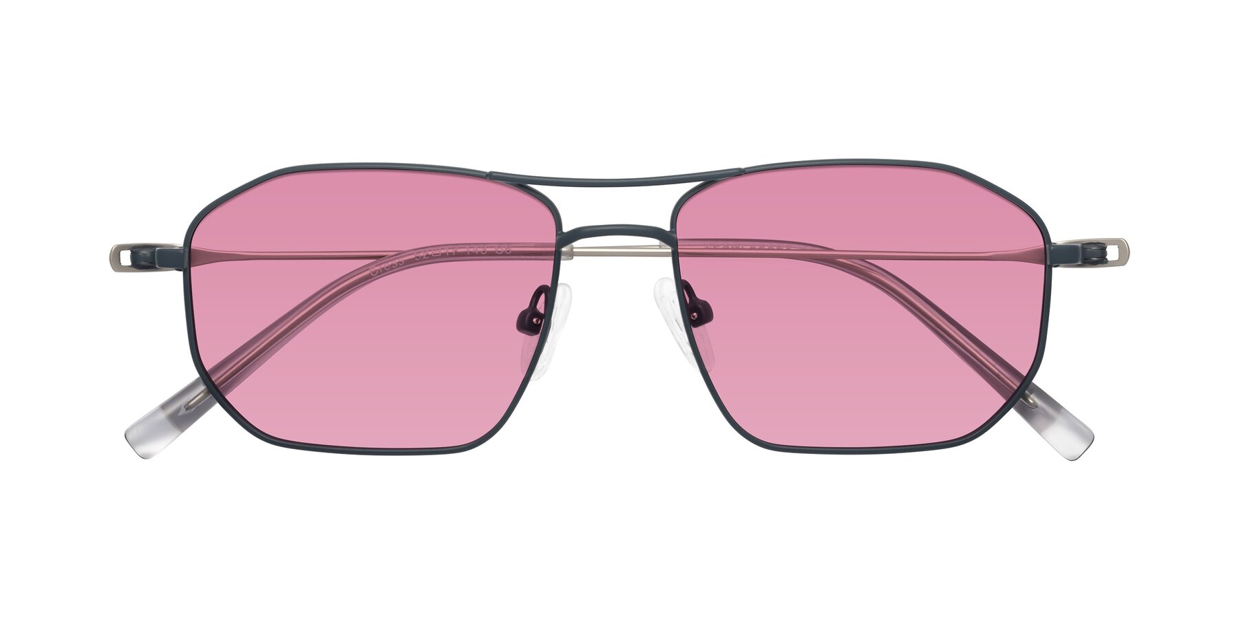 Folded Front of Cress in Stone Blue-Silver with Medium Wine Tinted Lenses