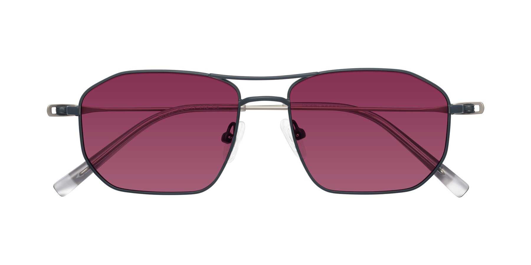 Folded Front of Cress in Stone Blue-Silver with Wine Tinted Lenses