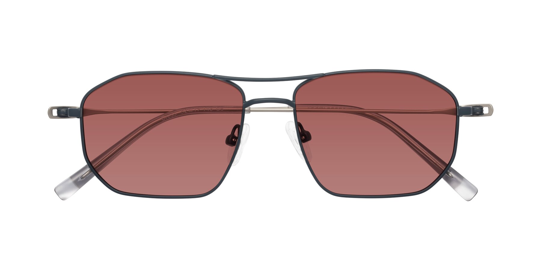 Folded Front of Cress in Stone Blue-Silver with Garnet Tinted Lenses